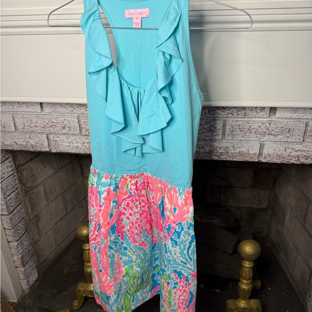 Lilly Pulitzer Danita Ruffle Neck Dress Let's Cha Cha Print XS